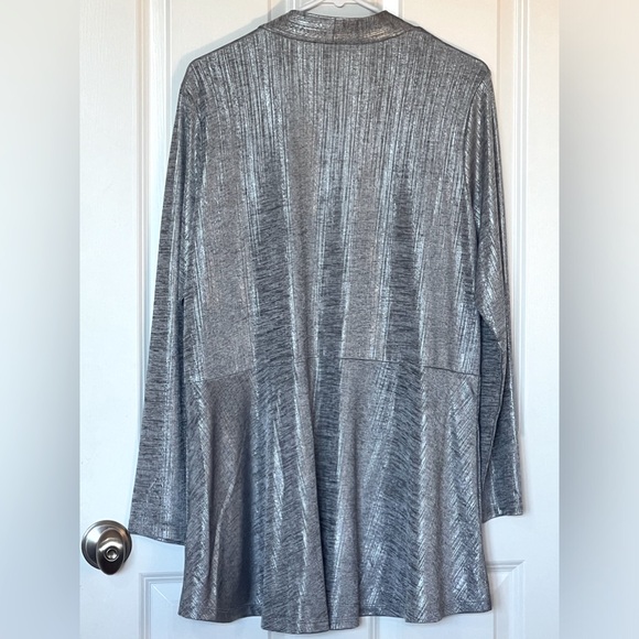 Susan Graver Women L Liquid Knit Silver Open Cardigan Metallic Travel - Picture 2 of 6